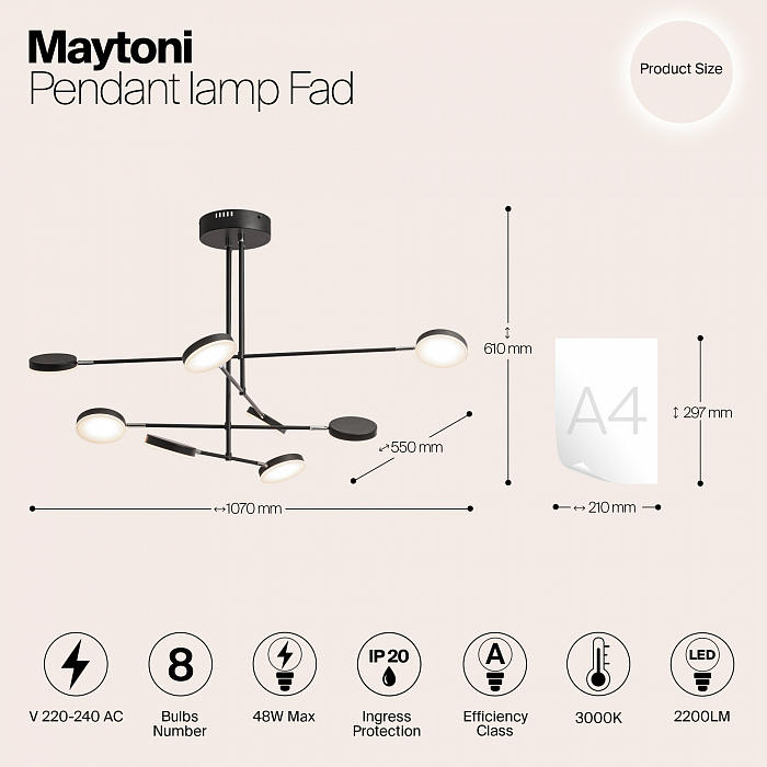 Светильник на штанге Maytoni MOD070PL-L48B3K